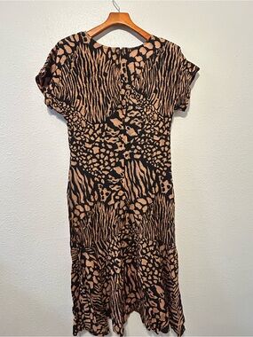 S.L. Fashions Vintage Black and Tan Animal-Print Midi Dress